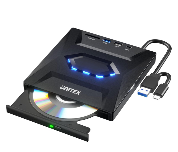 UNITEK Nagrywarka zewnętrzna DVD/CD, Hub USB 5Gbps, czytnik kart SD T1037A01 - 1348619 - zdjęcie